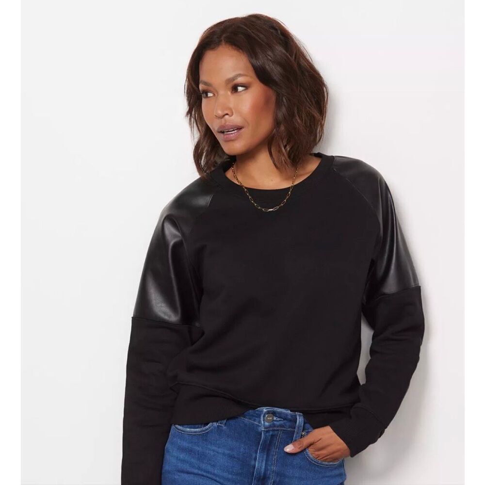 Evereve Sweatshirt Pullover XS Black Faux Leather